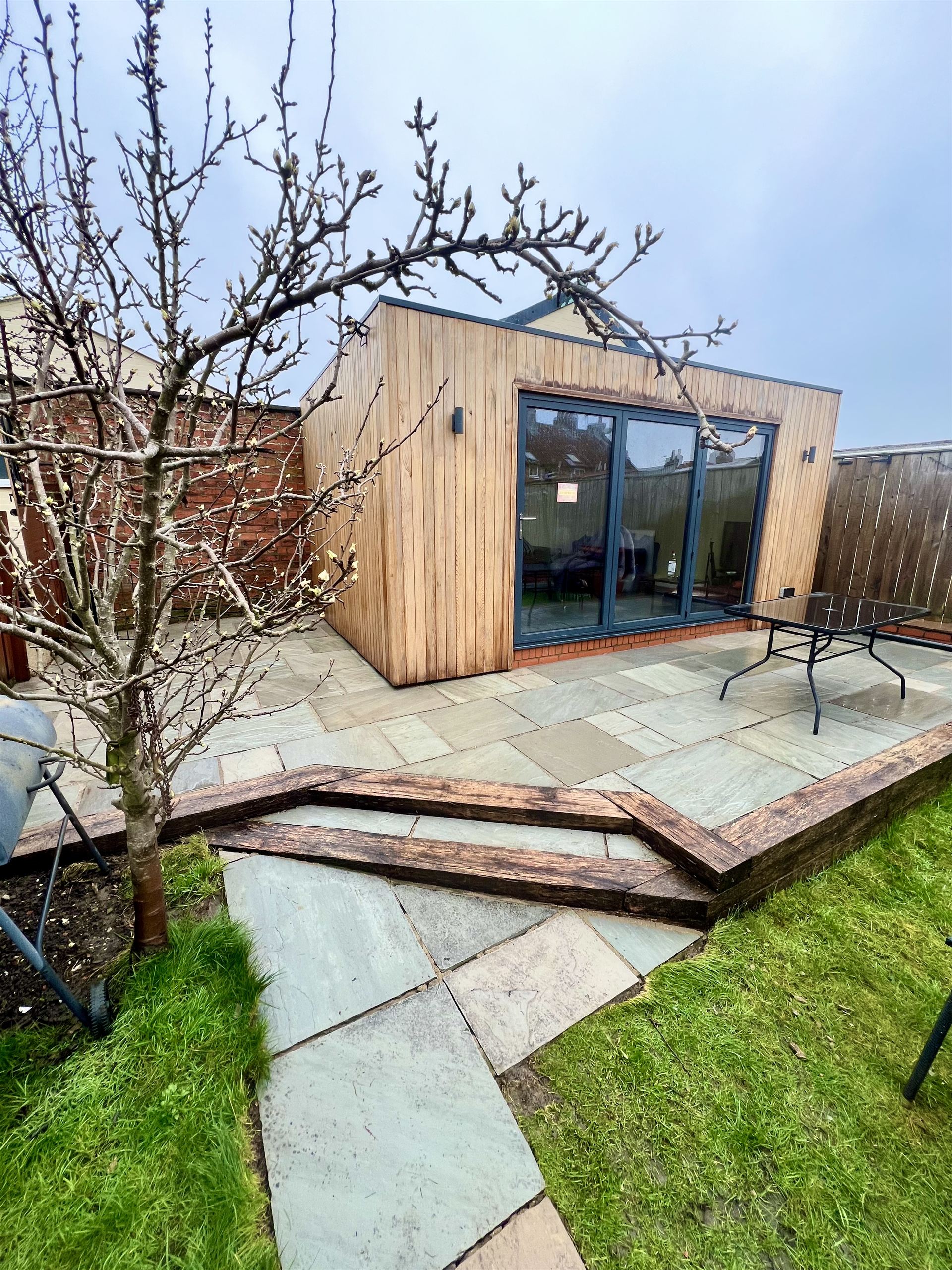 Indian sandstone patio in Ryedale after pressure washing - original color restored